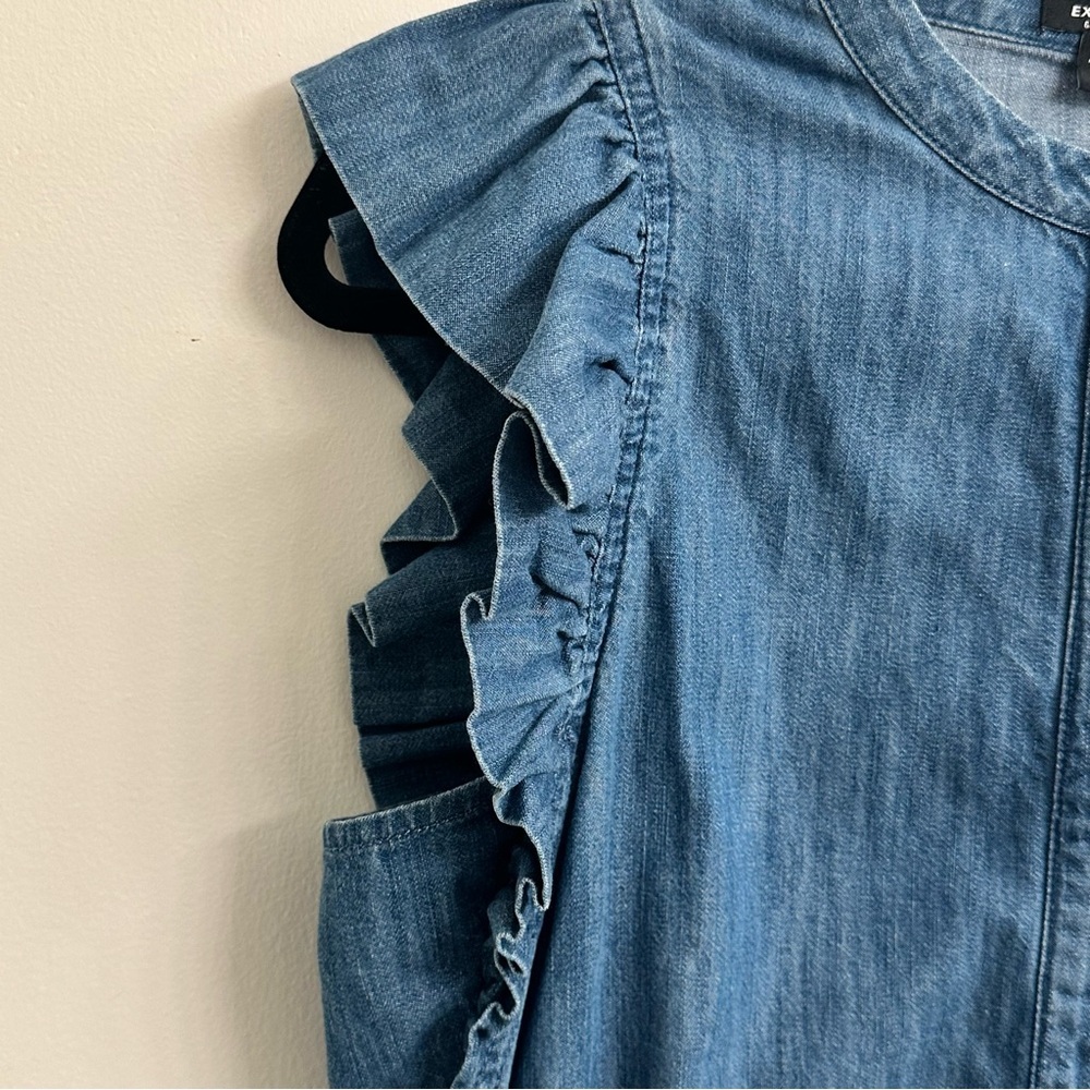 Express Denim Flutter Blue Ruffle Sleeve Button Up Blouse Sz S - Picture 6 of 13